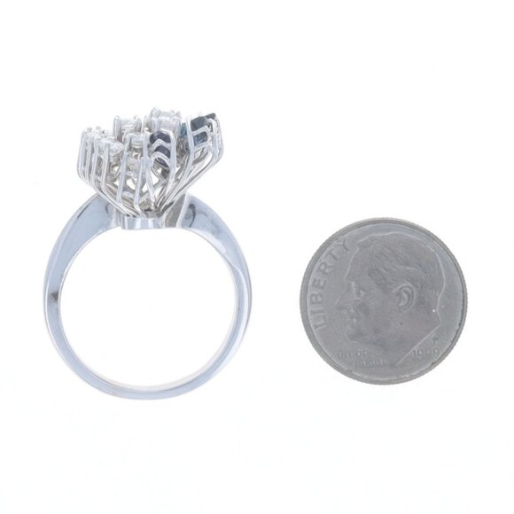 White Gold Diamond Sapphire Vintage Cluster Cocktail Ring 18k Rd 1.86ctw Floral - Picture 5 of 6